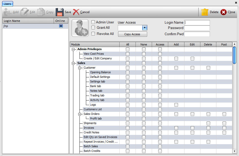 Ice Ledger User Access Screen Ice Ledger User Access Screen