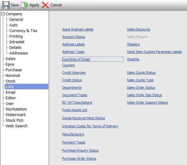 Configurations: Settings, Lists