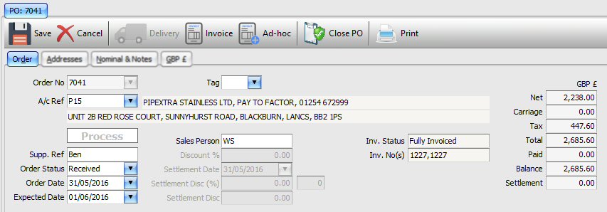Purchase Order Header Purchase Order Header