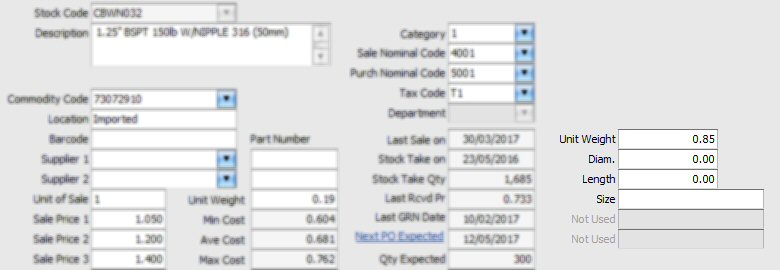 Stock Item Custom Fields Stock Item Custom Fields